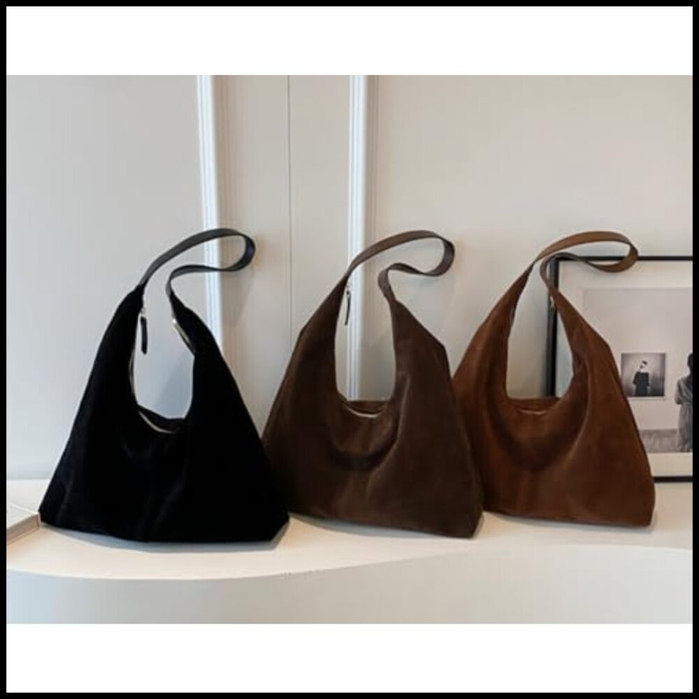 Retro Suede Hobo Shoulder Bag Large Tote Satchel Casual Work Purse - Picture 4 of 6